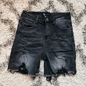 Risen Jean Distressed Black Denim Shorts